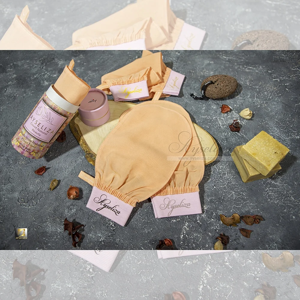 Ayseliza Pink Silk Turkish Exfoliating Mitt Eco Certified Bath Scrubber Body Scrubber Glove to Remove Dead Skin Fake Tan Acnes