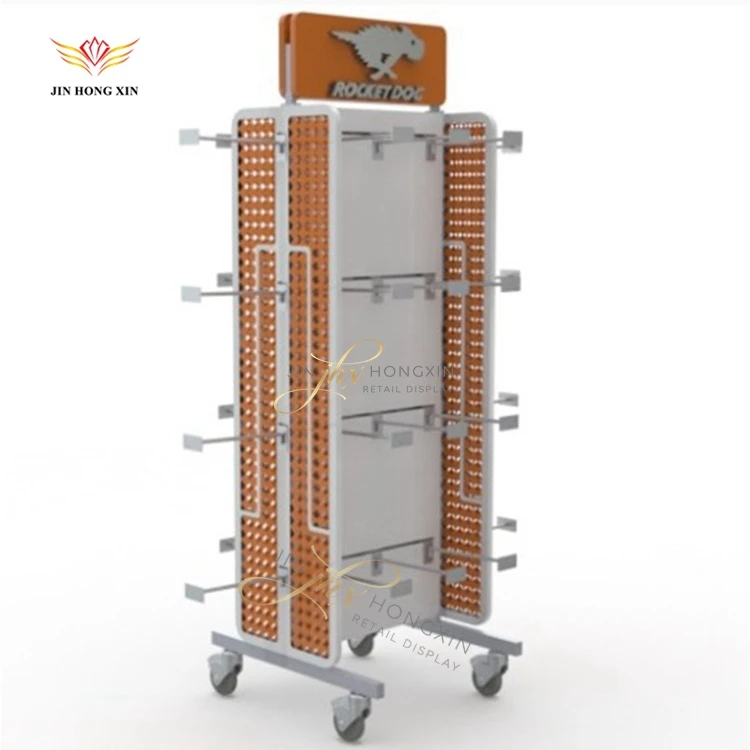 Rotating Bag Hat Shoes Slippers Toy Store Display Rack With Hooks Pegs And LCD Screen for Retail Store Supermarket