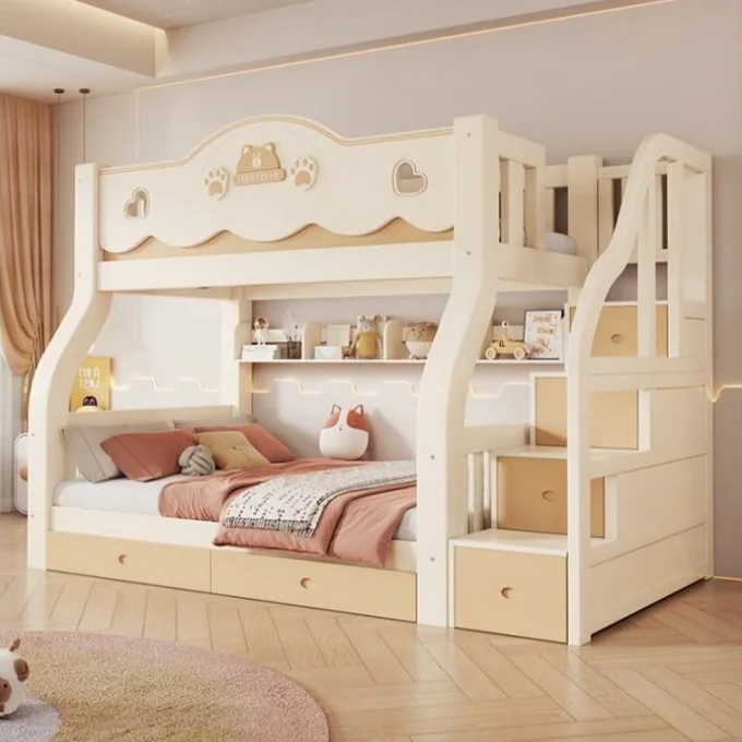 Full Solid Wood Mother_children Bunk Bed High and Low Bed Princess Bed Storage