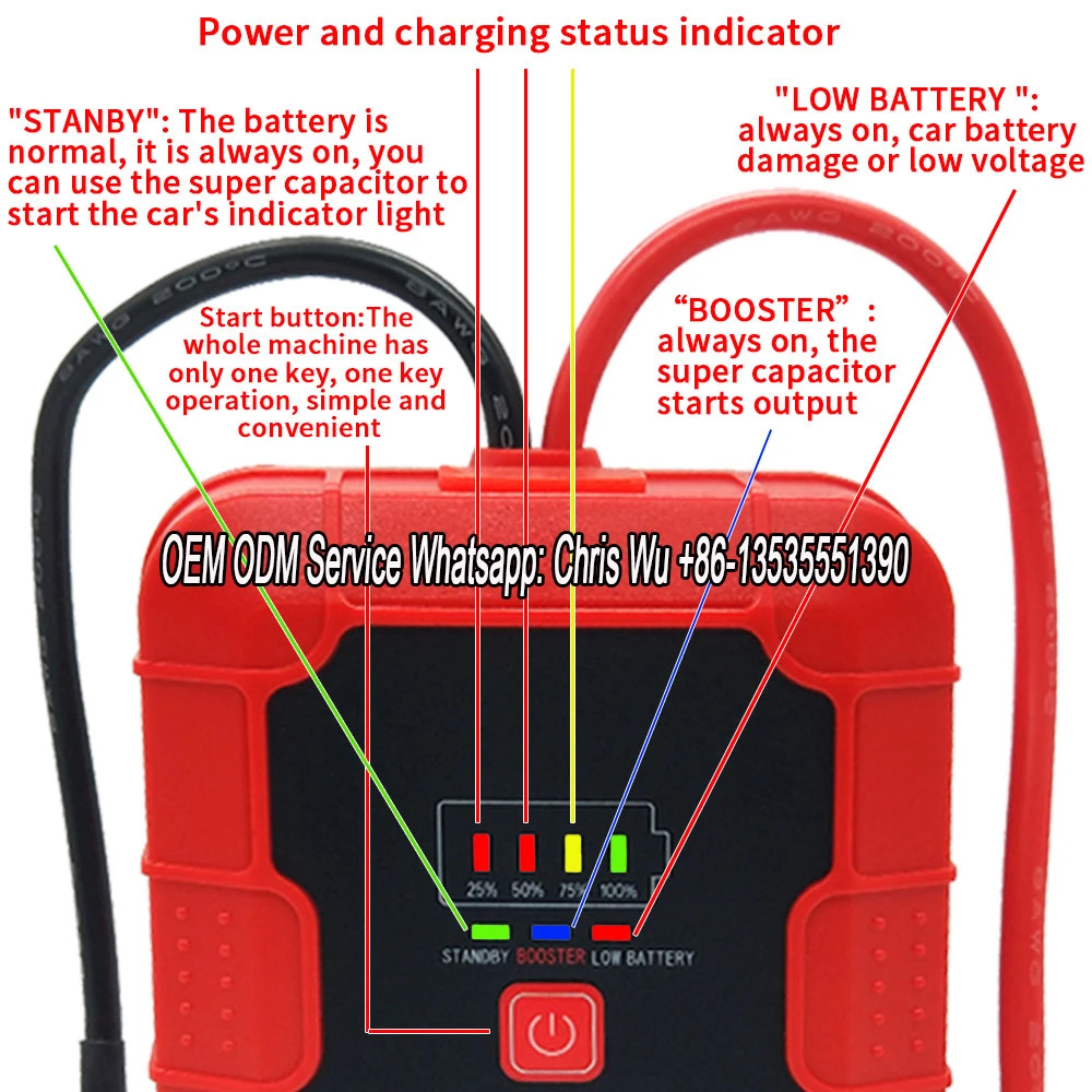 Super-Cap Battery-Free Jump Starter with Super Capacitor 800A Battery Jumpstart Booster Cold Starter Pure Supercapacitors