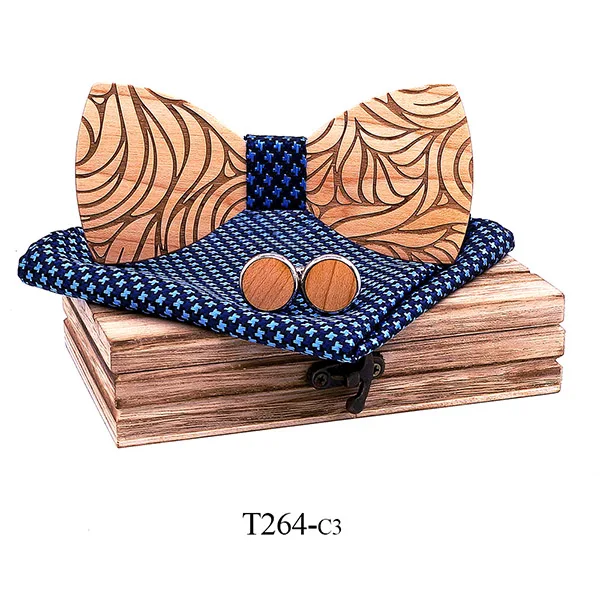 2019 New arrival Wood Bowtie+Handkerchief+Cufflinks Sets Marriage Groom Wooden Bow Tie Bowknots Wedding Christmas