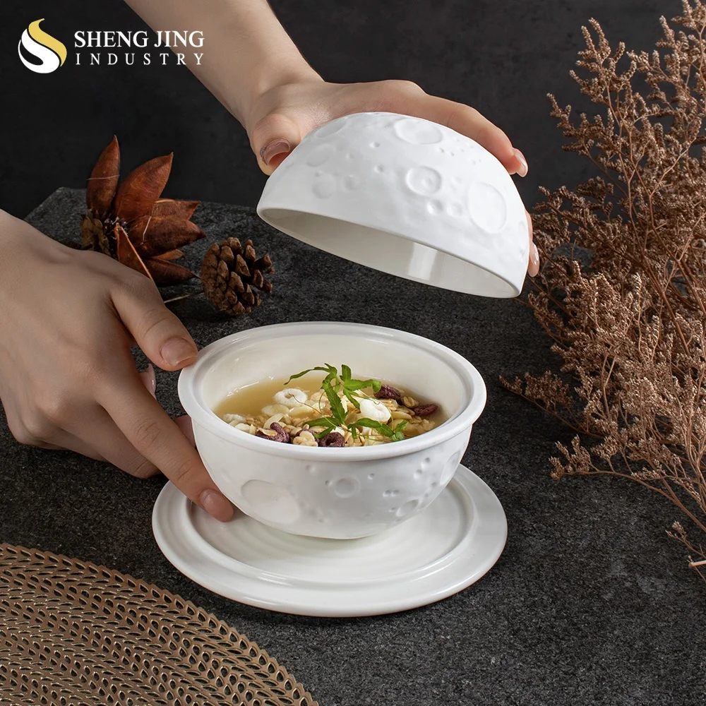 Modern Pottery Pratos Hotel Restaurante Tableware Volcanic Ceramic Rock Ball Soup Tray Dry Ice Plates & Dishes Ice Cream Bowl