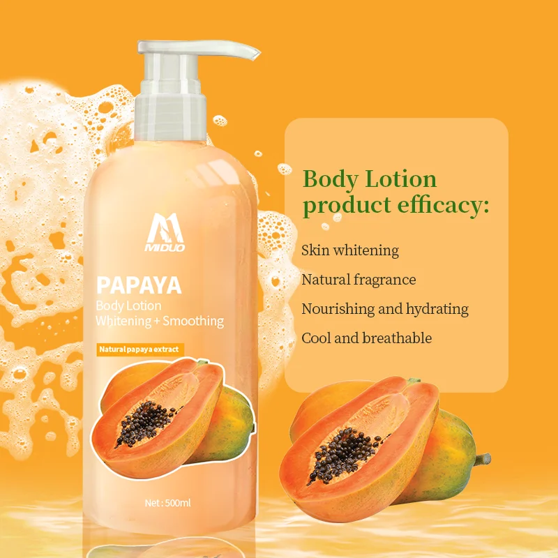 MIDUO Factory OEM 500ML Skin Whitening Natural Fragrance Vitamin C Smelling Washing Papaya Magnesium Body Lotion For Dry Skin