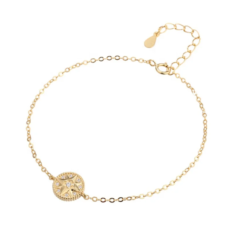ICEBELA 925 Silver Compass Eight-Pointed Star Zircon 18K Gold Plated Bracelets Fine Jewelry Bracelet Bangles For Women