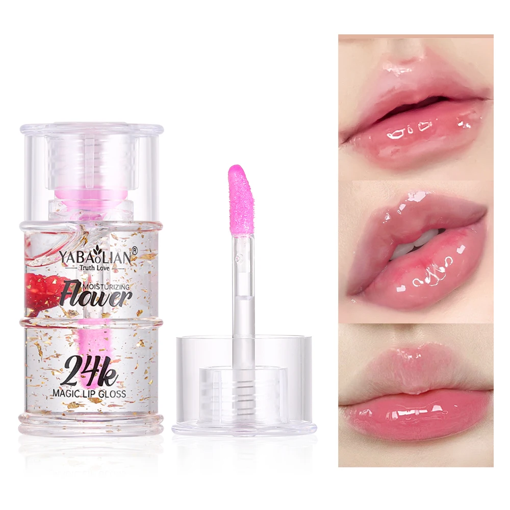 YABAOLIAN New Color Changing Lip Oil with Magic Big Brush Colorful Sequins Lip Oil Moisturizing Lip Gloss Private Label