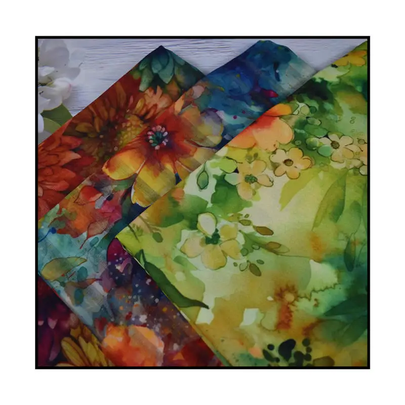 Custom printing 20 color 30m/m width110CM Multicolor high quality heavy Silk crepe de chine fabric