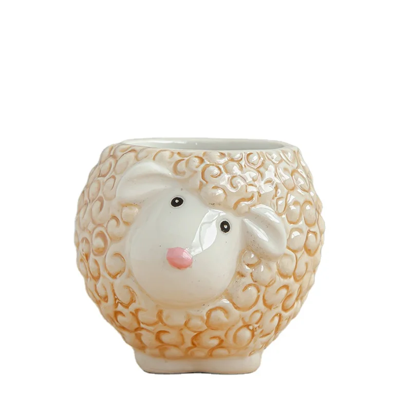 Mini Succulent Pot with Drainage Ceramic Animal Planter Cute Cactus Small Indoor Flower Plant Pots for Home Decor