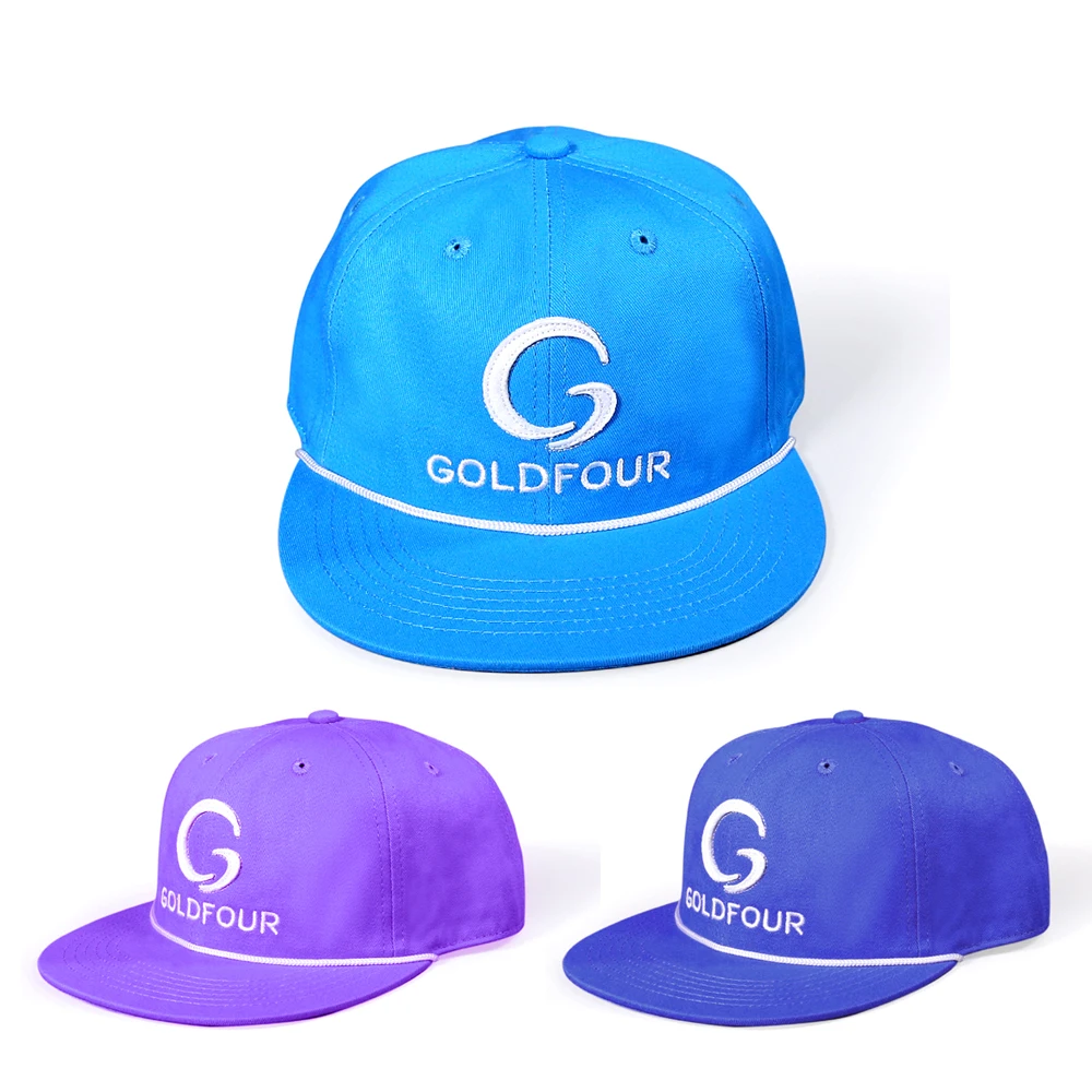 Custom Felt Applique Embroidery Logo 6 Panel Flat Brim Unstructured Rope Cotton Bseabll Snapback Hats For Men