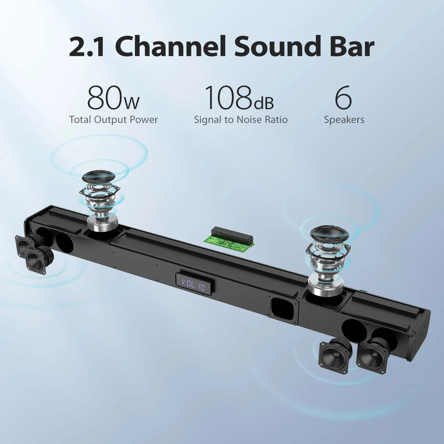 Tribit Sound Bar Wireless Speaker, 6 Mics, 80W Multiple Connection, BT 5.0, for Home, Wall Mount, Desktop