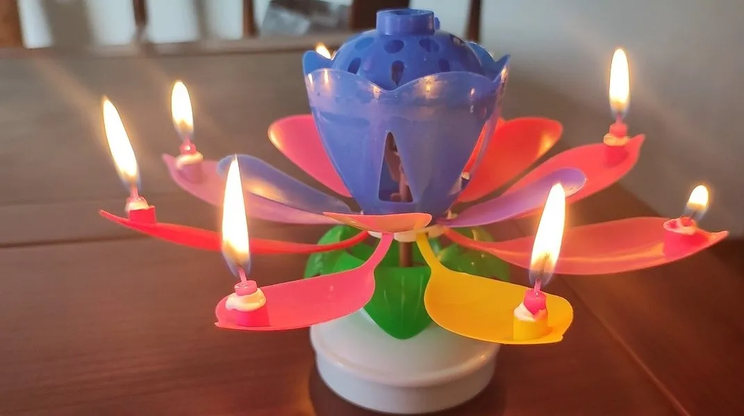 Birthday Cake Music Fountain Sparkler Candles Lotus Flower Decorative Music Wedding Party Cake Topper Candle Opens