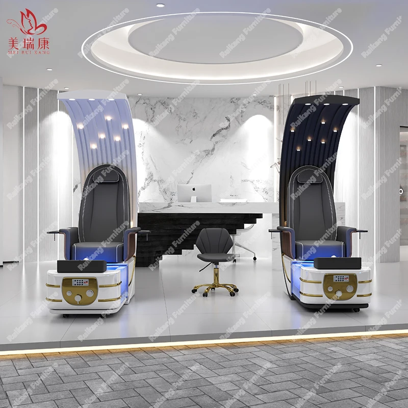 Luxury Modern New Manicure Nail Salon Throne Jet Pump Glass Bowl Lay Down Massage Electric Foot Spa Massage Pedicure Chair