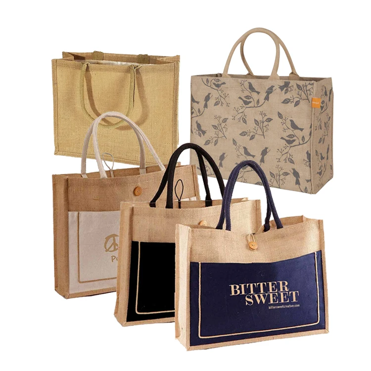 Wholesale Custom Jute Tote Bags Printed Logo Canvas Shopping Bags Zipper Women Cosmetic-Original Jute Gunny Bag Bangladesh
