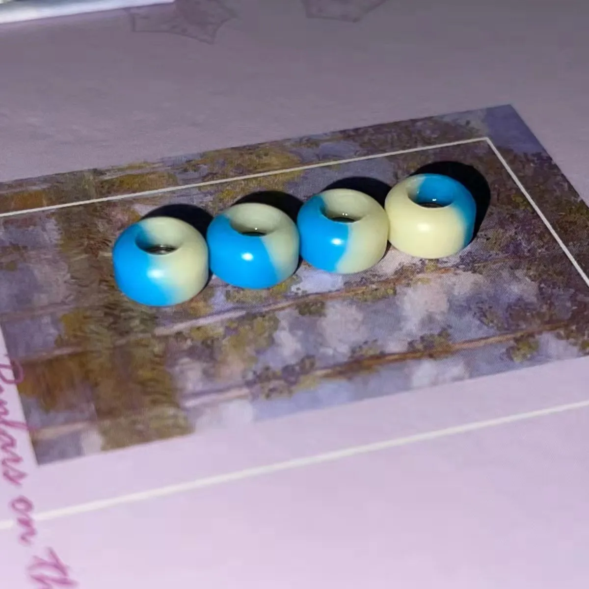 Blue white handmade fingerboard wheels