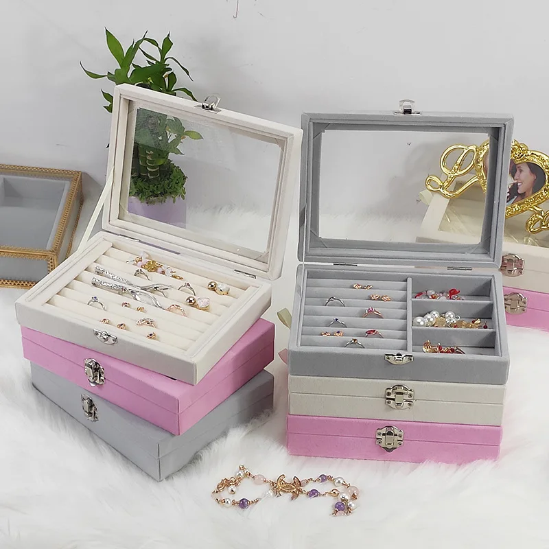Fashion Velvet Jewelry Ring Jewelry Display Organizer Box Tray Holder Earring Jewelry Storage Case Showcase