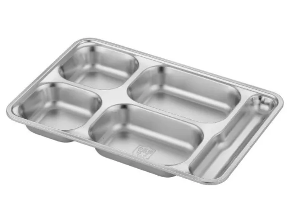 304 Stainless steel 3-6 compartment divided dinner plate fast food container lunch box tray with lid