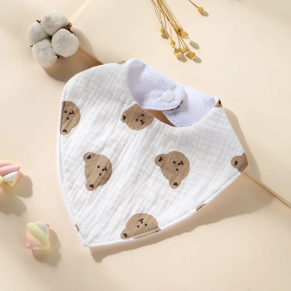 Wholesale Printed Custom Very Absorption Wholesale Certified Waterproof Bamboo Bib 100% Cotton Triangular Baby Bibs With Button
