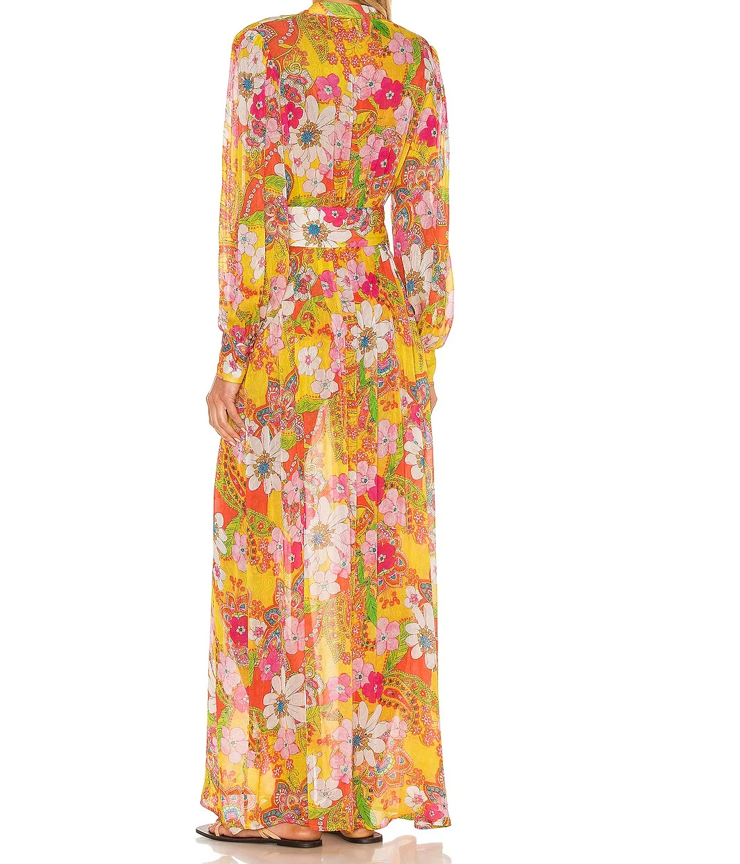 2024 Ladies Summer Floral Print Midi Dresses Casual Daily Clothing Long Sleeve Wholesale MIdi royal blue Dresses with Belt