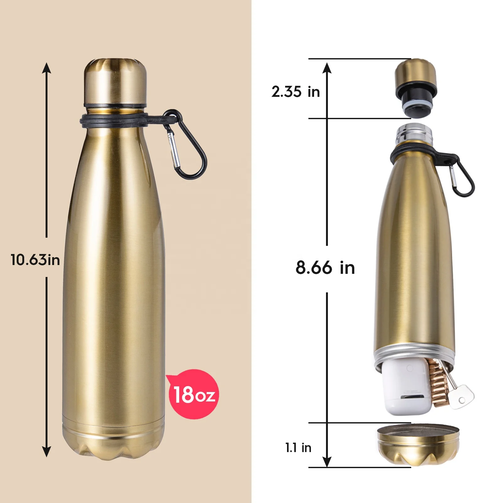 Diversion Safe Water Bottle Can Stainless Steel Tumbler with a Food Grade Smell Proof Bag Bottom Unscrews to Store