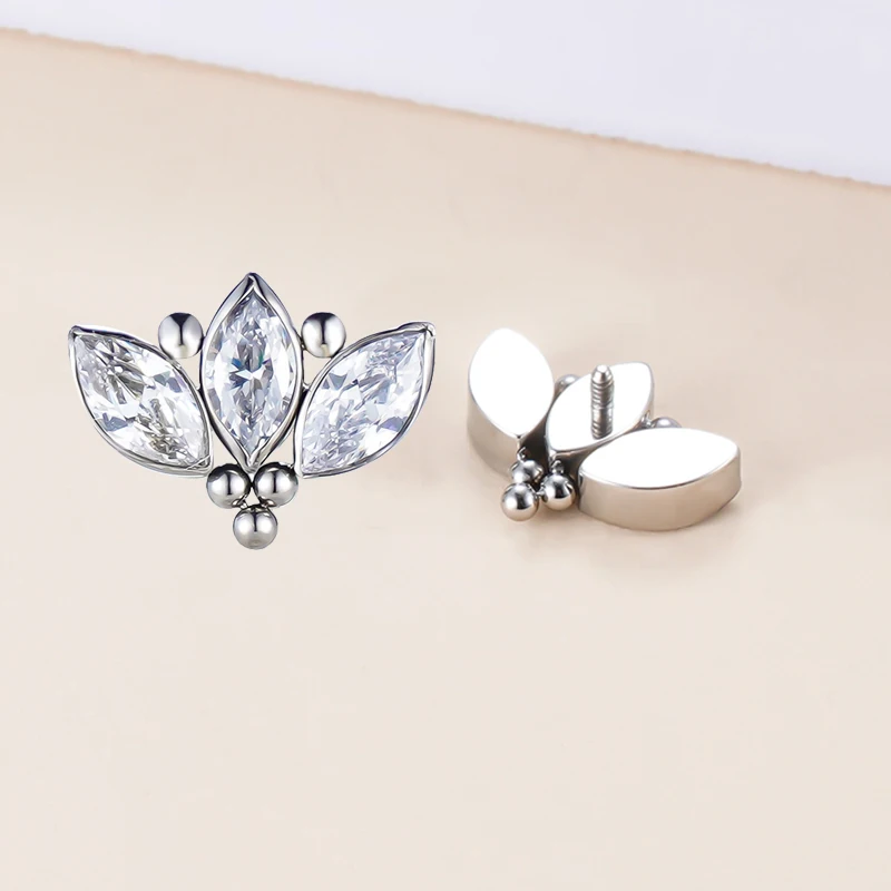 GZN ASTM F136 Titanium Multi Top In Threaded & Push In Lip Earrings Labret Nose Rings Leaf Body Piercing Jewelry Accessories