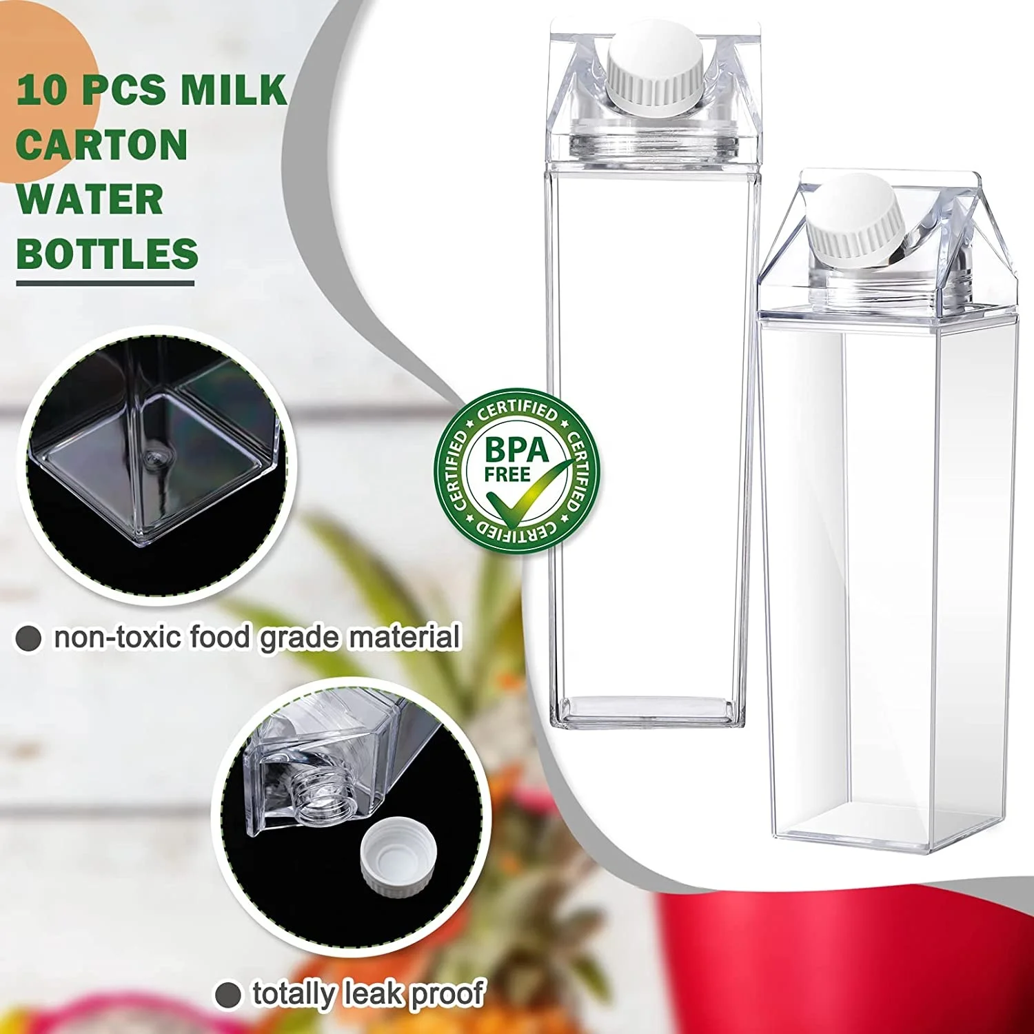 17oz Leakproof Clear Milk Carton Water Bottle Square Milk Box Portable Juice Bottle