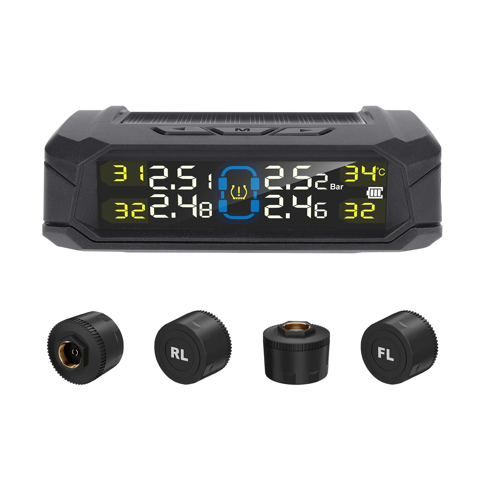 Solar Power TPMS External Sensor Universal Tyre Digital LCD Display Tire Pressure Monitoring System For MPV Off-road Van