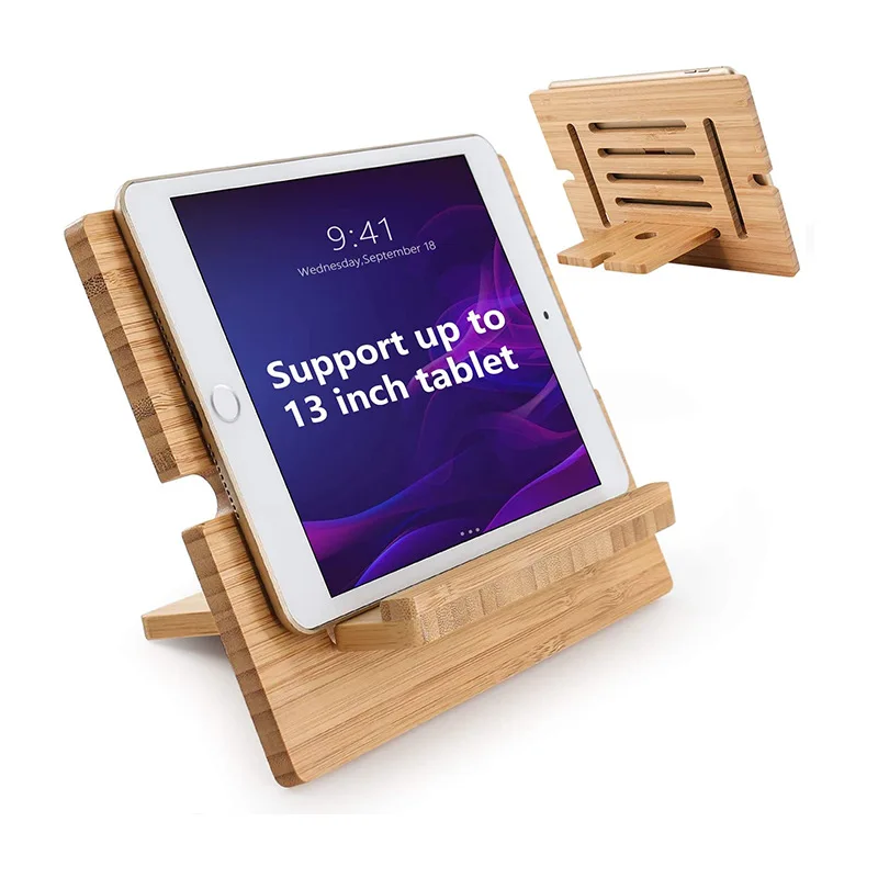 Custom Logo  Tablet Mount Bamboo Tablet Stand Adjustable Flat Tablet Stand Holder