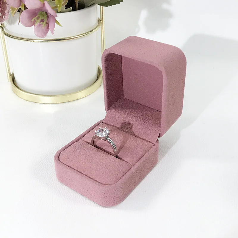 OEM Wholesale Price Velvet Jewelry Box Packaging Pink Ring Earring Chain Necklace Gift Box Hot Stamping Logo Velvet Jewelry Box