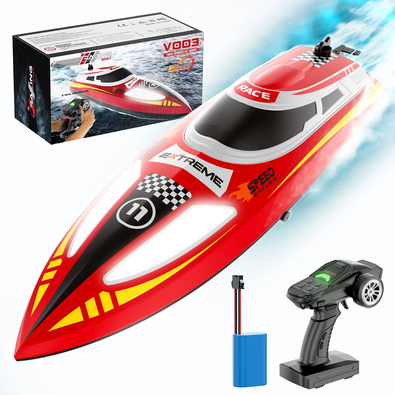 Flytec 30 KM/H 2.4Ghz High Speed RC Boat Toy Fast High Tech Stunt Self- Righting For Water Pool and Lake Playing