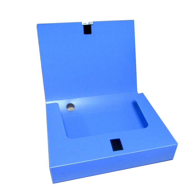 Blue folding data file box pp plastic 5cm ledger storage office file bag black waterproof archive button file box