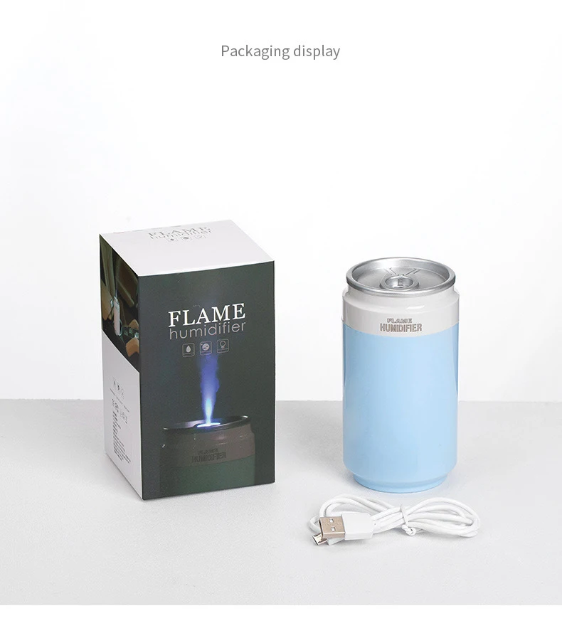 Special gift USB can humidifier air flame humidifier built in battery for car hotel and home office