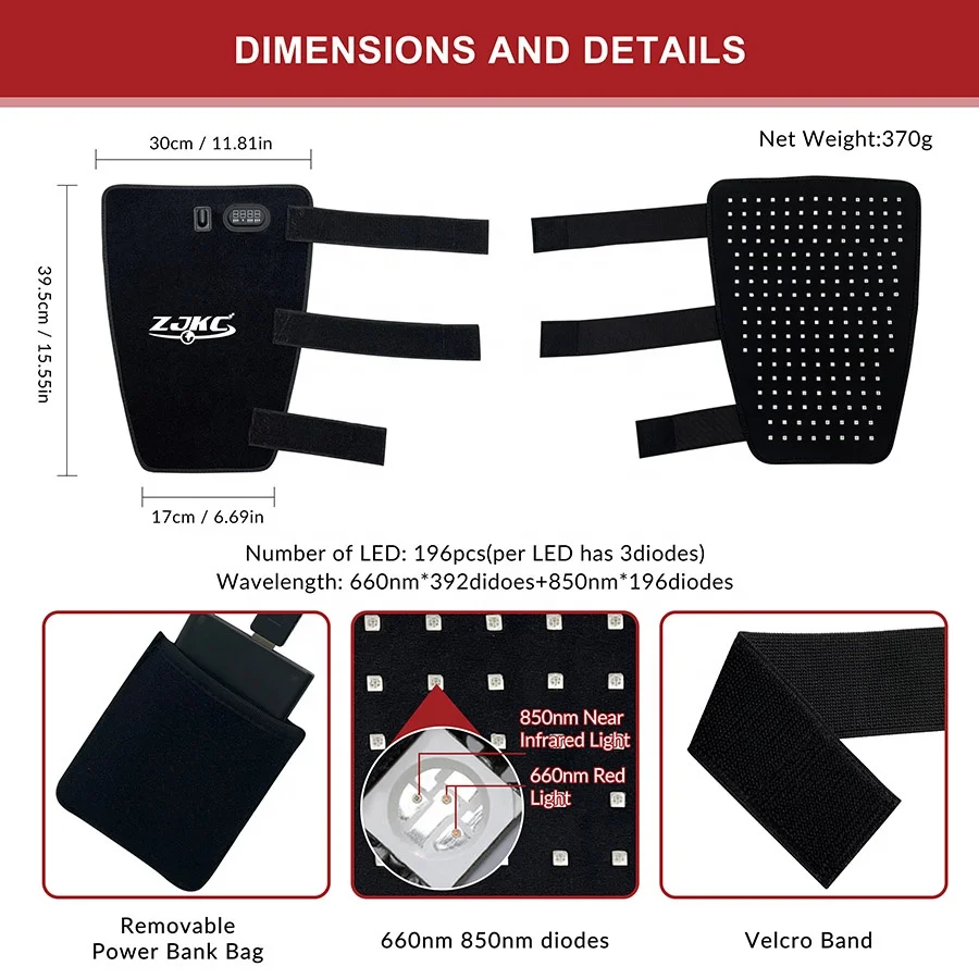 Home use 19.6W cost-effective red near-infrared light therapy belt knee pain brace with side stabilizers