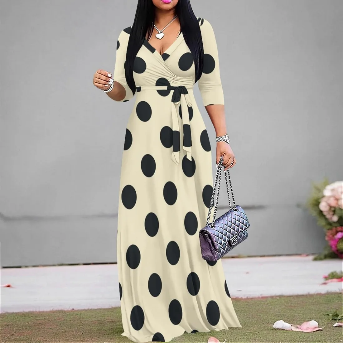 Plus Size Summer Dress for Women Boho Floral Maxi Dress 3/4 Sleeve Boho Beach Sexy Hawaiian Wrap Elegant Dress Vacation Outfits