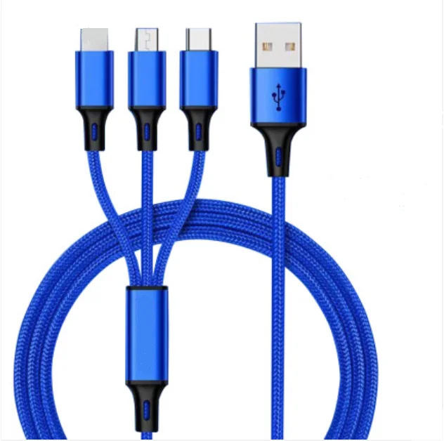 High Quality 3 In 1 Usb 1.2M  3A Cable  Charging cable for Android Micro USB, USB-C All Mobile Phones