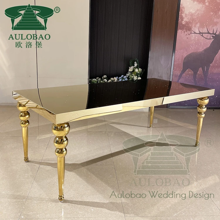Luxurious mirror stainless steel wedding supplies gold table for 8 people