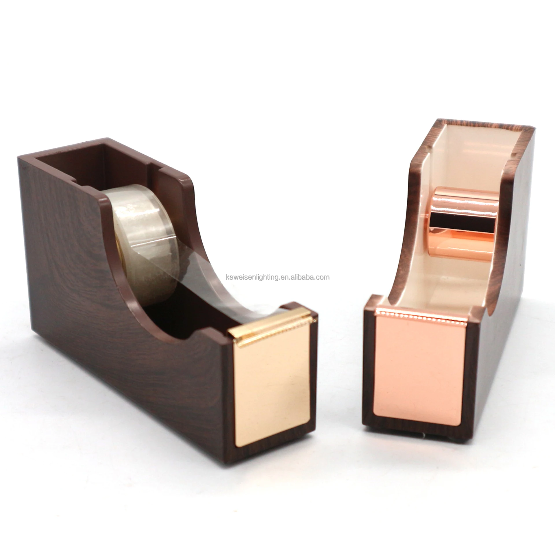 Office Stationary Equipment Desktop accessories Dark Wood Grain Acrylic Tape Dispenser Tape Cutter with Rose Gold Blade