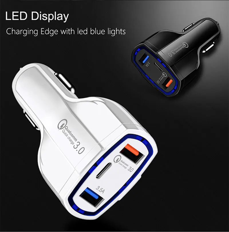 Multi Portable USB Type C Car Phone Charger USB Adapter Pd 20W Qc 3.0  3.5A  3 In 1 Fast Charging  Car Charger