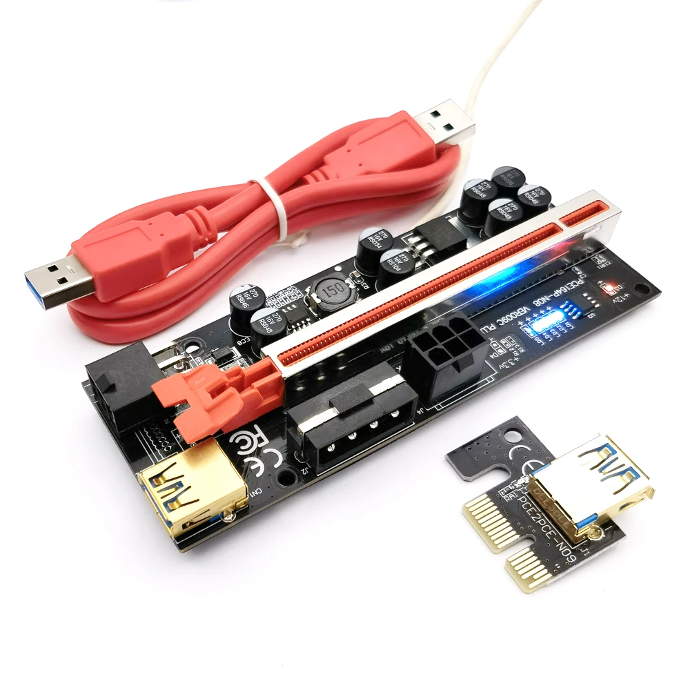 Низкая цена Ver009c плюс PCIE Riser карты PCI-E1x 16x USB 3,0 кабель для передачи данных SATA 6Pin IDE/SATA переходник питания riser для видеокарты