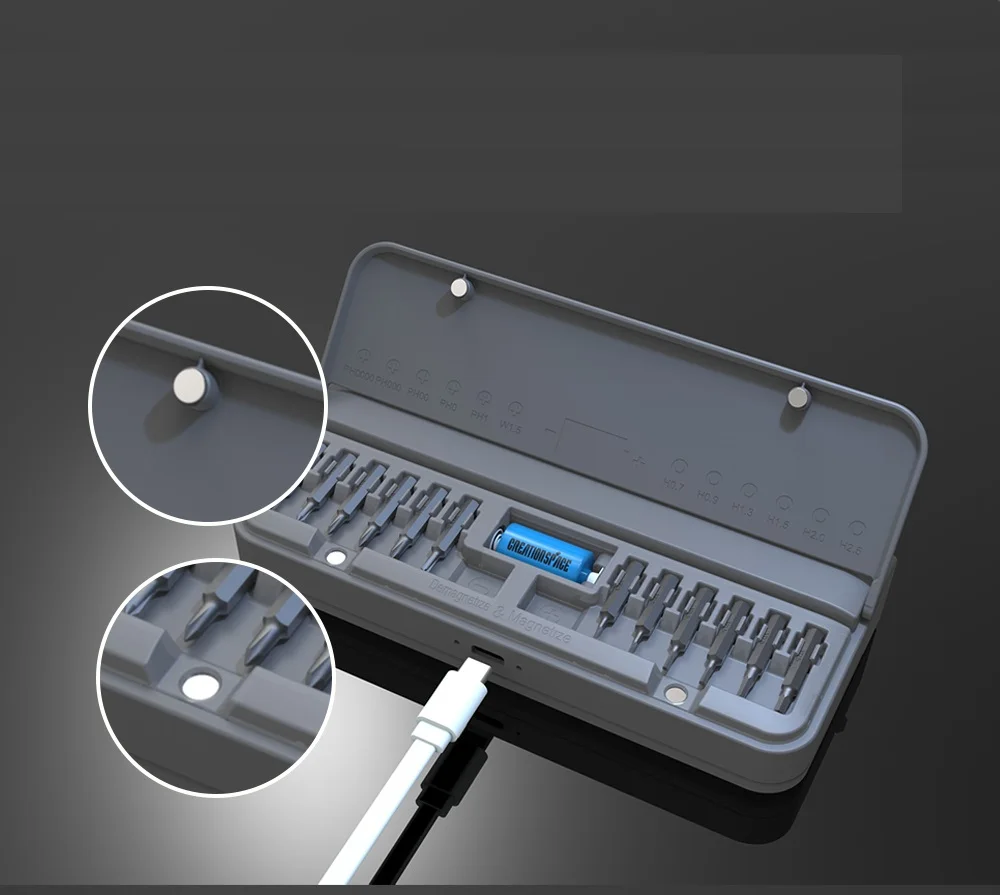 CS0601A USB Cordless Mini Electric Precision Magnetic Screwdrivers Set with Bits