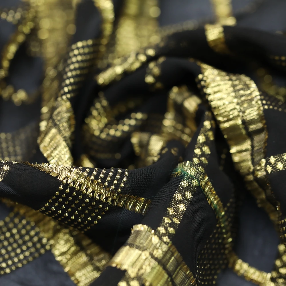 Novelty design Plaid rayon Jacquard fabric metallic silk lurex fabric 2021