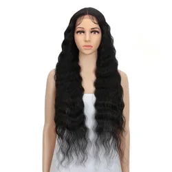 Sleek 28 Inch 8 Colors Deep Wave Lace Front Synthetic Wigs For Black Women Natural Long Wavy Cosplay Synthetic Hair Wigs