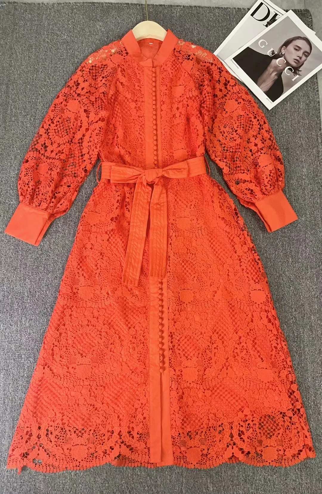 Elegant Dress Cotton Long Sleeve Hollow Pattern Belt Design Women Casual Daily Bettergirl Autumn Round Neck Ladies Dress 1 Piece