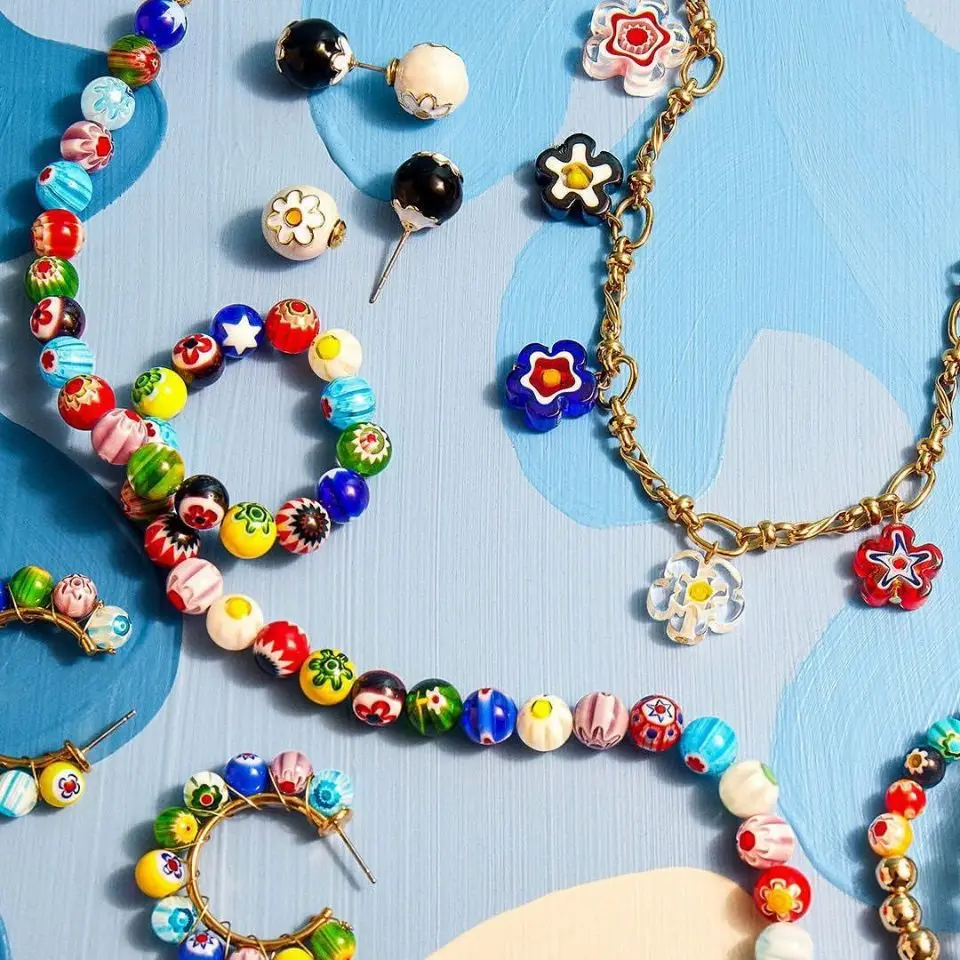 2020 Hot Accessories Beach Natural Stone Necklace Flower Color Glass Bead Long Sweater Chain Necklace