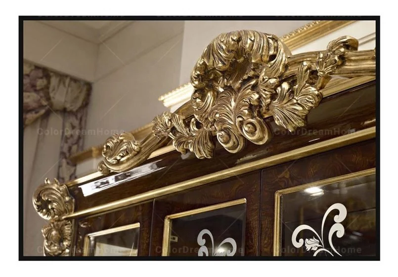 Rococo design french royal luxury wooden carved display cabinet glass wine cabinet