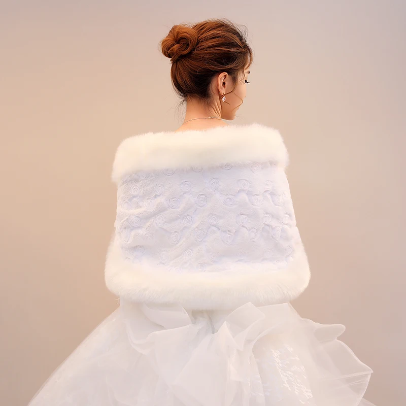 
Bridal shawl fabric rose cotton faux fur large cloak warm shawl hot winter wedding accessories 