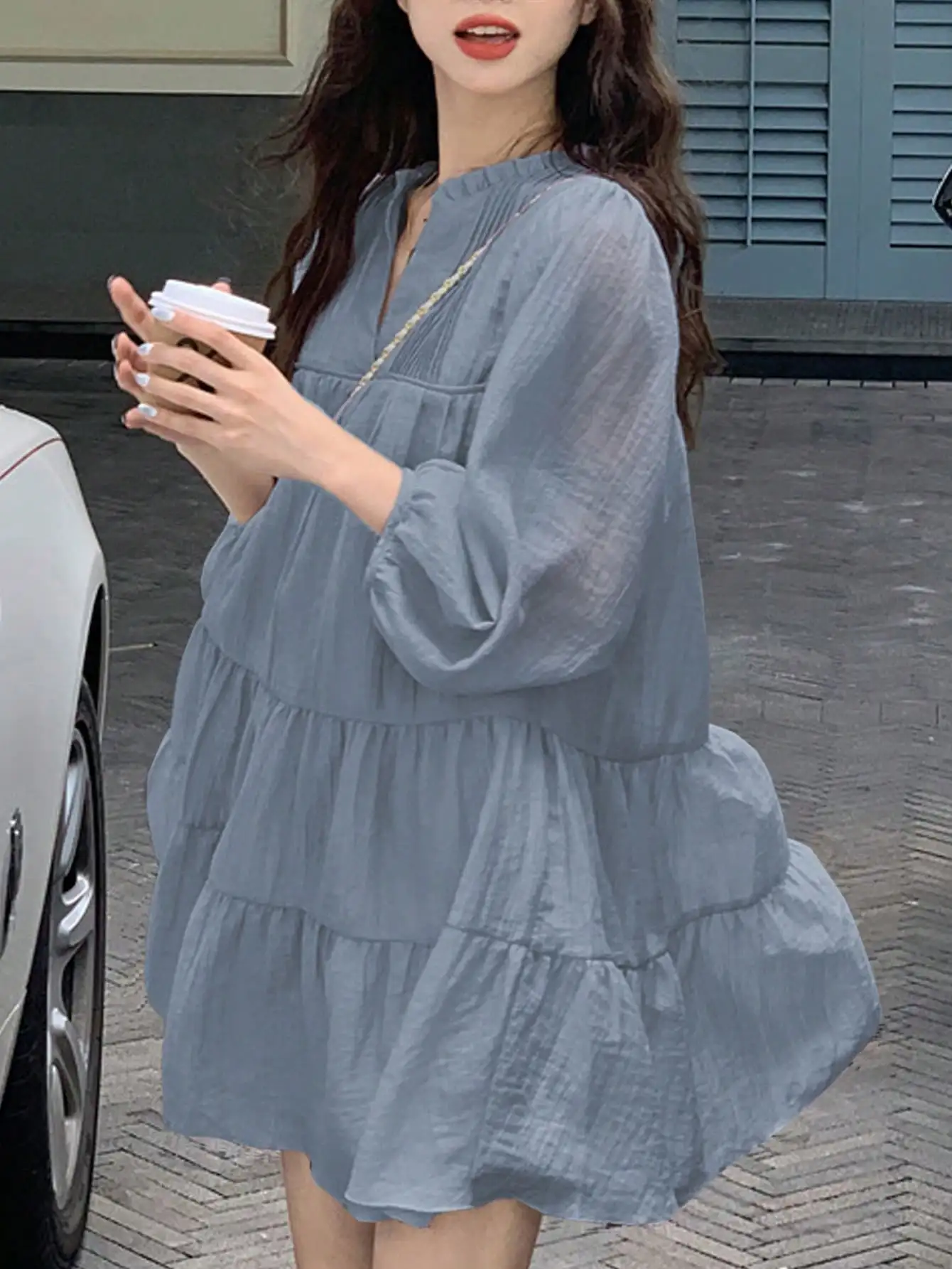 Women Cute Plain Sheer Double Layer Tiered Layer Dress Bubble Women Beautiful Transparent Organza Dress