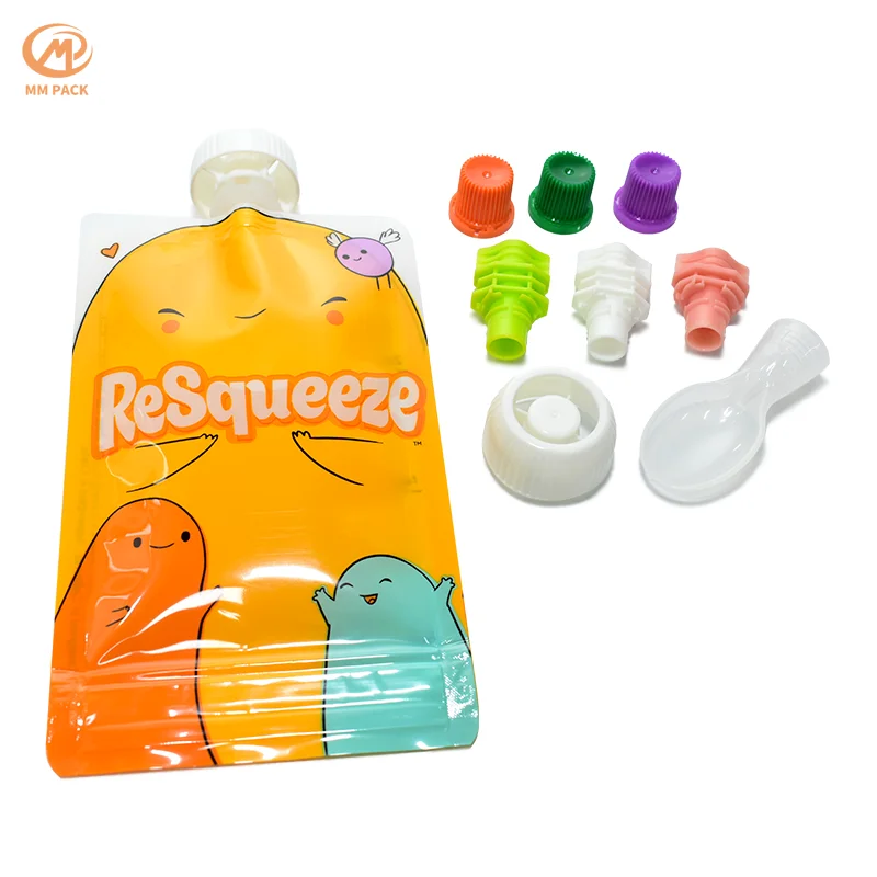 custom printed squeeze drink baby food refill BPA free reusable food eco plastic packaging spout pouch