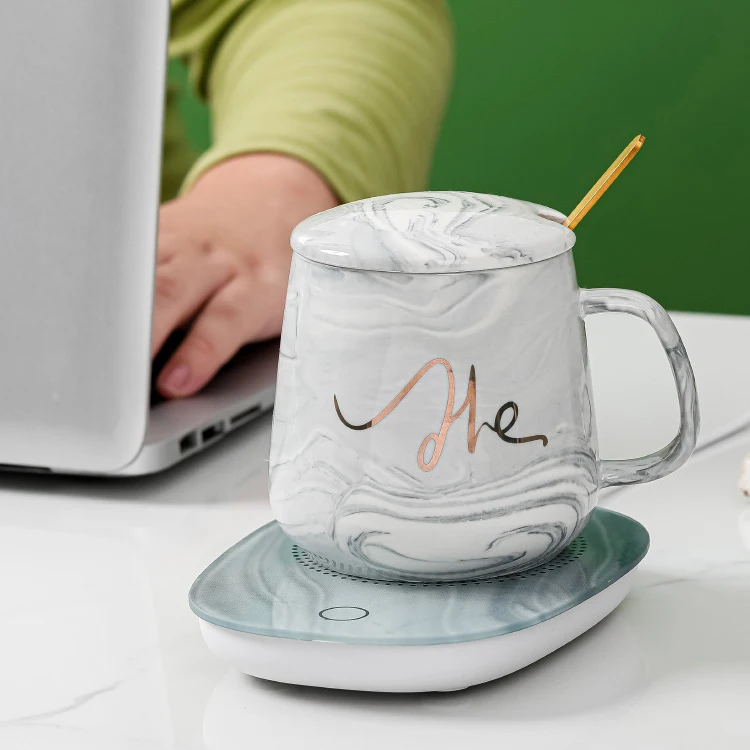 Electric Couples Design Self Heating Heated Warmer Ceramic Smart Coffee Mug With Heating Pad