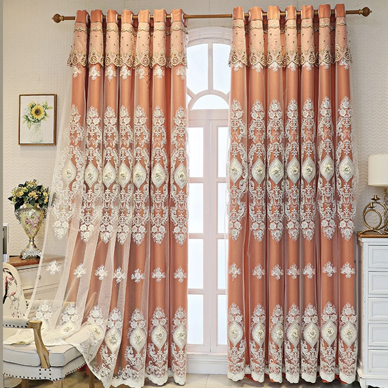 Wholesale Luxury New Style Double Layer Lace Embroidery Blackout Window Curtains for the Living Room and Bedroom