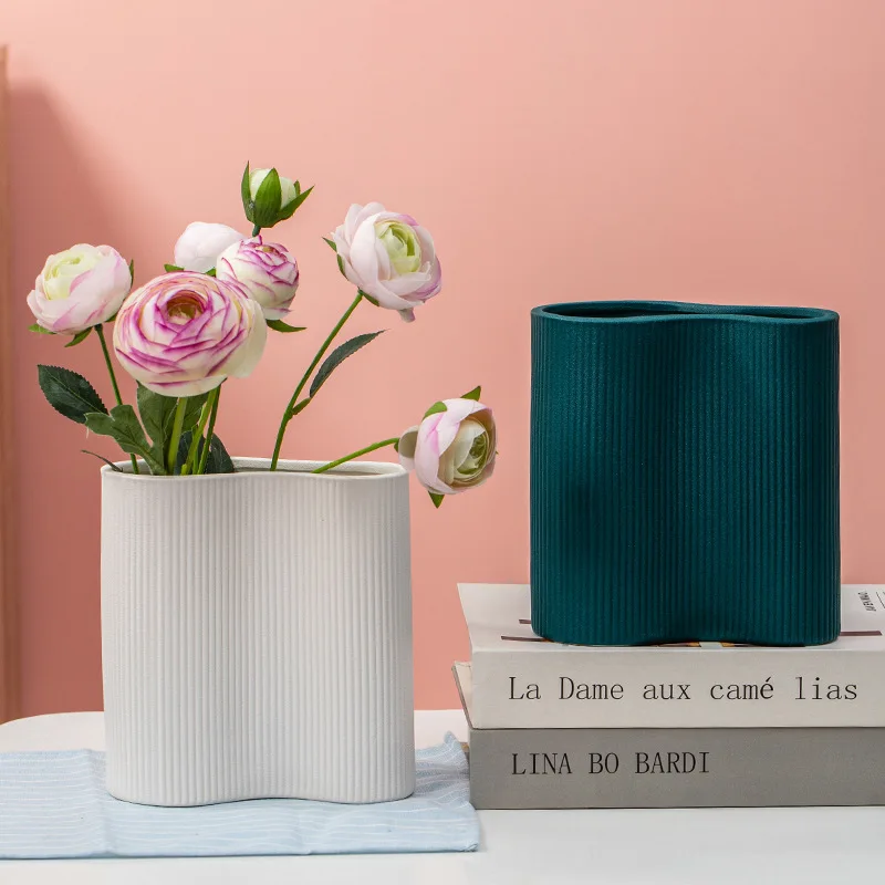 Luxe Pink Infinity Vase Minimalist 9inch Tall Grey Plain White Modern Vase Non Glazed Nordic flower vase