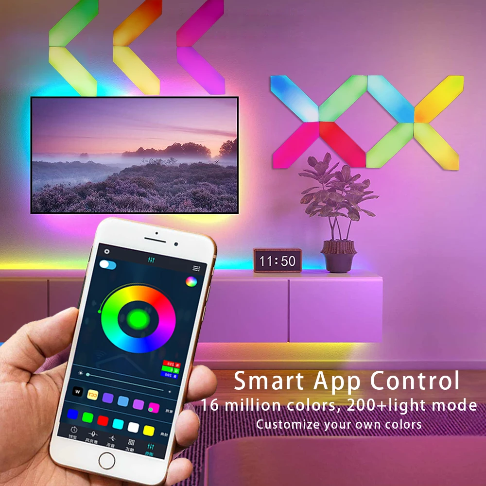 Светодиодная художественная панель настенная лампа креативный RGB светодиодный ночник с управлением через приложение 3D умная
